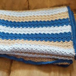 Handmade Blue & Gray Crochet Baby Blanket. Crochet Afghan. Custom Crochet. Throw. Baby Gift - thumbnail 3