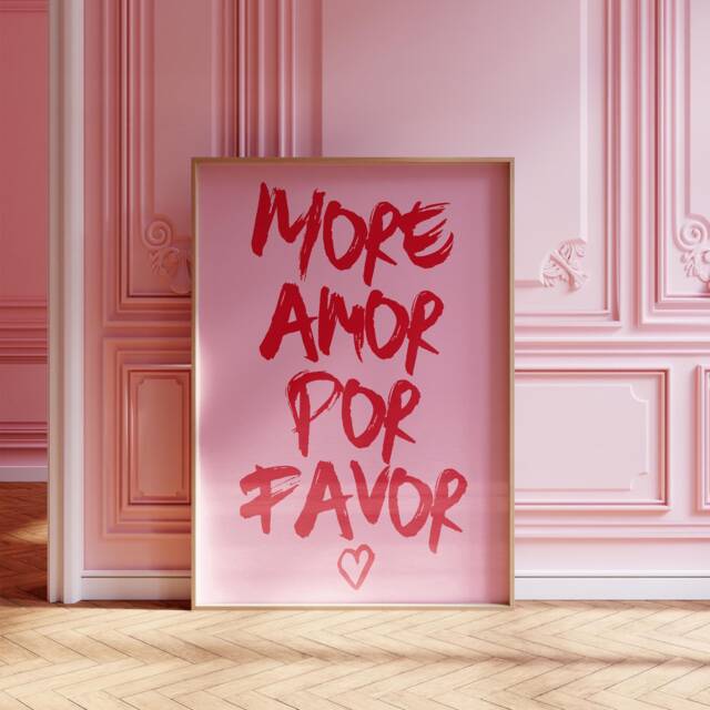 More Amor Por Favor Pink Print, Trendy Girly Wall Art, Bedroom Dorm Room Aesthetic, Handwritten Quote, Cute Girls Gift 2579 - image 1