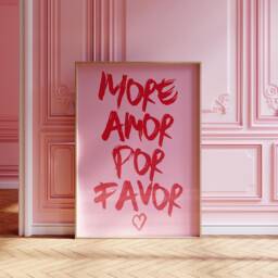 More Amor Por Favor Pink Print, Trendy Girly Wall Art, Bedroom Dorm Room Aesthetic, Handwritten Quote, Cute Girls Gift 2579 - thumbnail 1