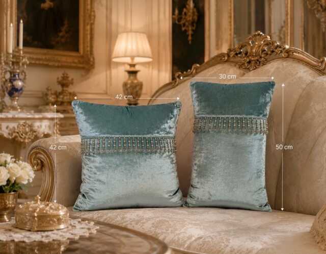Luxury Victorian Blue Silk Velvet Cushion - image 1