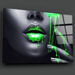 Green Lips Glass Wall Art Decor - Striking Modern Beauty Portrait For Glam Interiors - thumbnail 2