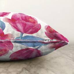 Floral Throw Pillow Cover With Pink & Blue Colours - Double Sided Printing On Soft Chenille Fabric Multi Size Options Oeko-Tex?? - thumbnail 3