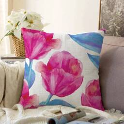 Floral Throw Pillow Cover With Pink & Blue Colours - Double Sided Printing On Soft Chenille Fabric Multi Size Options Oeko-Tex?? - thumbnail 1