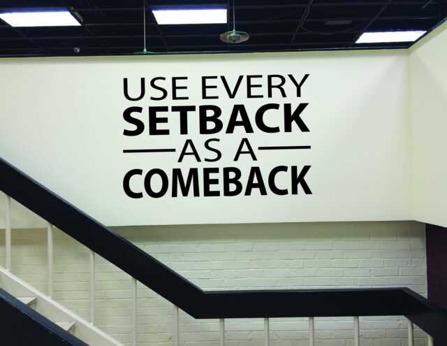 Gym Wall Decal, Health Club Decor, Sports Quote Physical Therapy Office Use Every Setback As A Comeback - image 1
