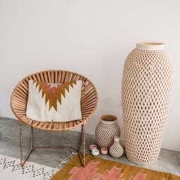Relampago Woven Wool Pillow, Handmade Mexican Pillow, Decorative Throw Handwoven Wool Cushion, Boho Natural + Ochre Rose - thumbnail 2