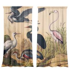 Set Of 2 Blackout Curtains, Room Divide Screen Wall Panel, Vintage Birds - thumbnail 2