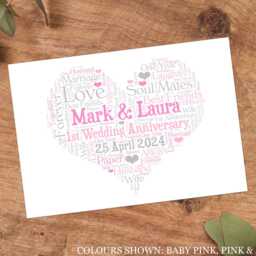 Personalised Paper 1st Wedding Anniversary Word Art Print, Custom Wall Framed Picture Gift, For Him, Her, Couples, Husband, Wife Nl - thumbnail 3