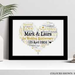 Personalised Paper 1st Wedding Anniversary Word Art Print, Custom Wall Framed Picture Gift, For Him, Her, Couples, Husband, Wife Nl - thumbnail 2