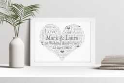 Personalised Paper 1st Wedding Anniversary Word Art Print, Custom Wall Framed Picture Gift, For Him, Her, Couples, Husband, Wife Nl - thumbnail 1