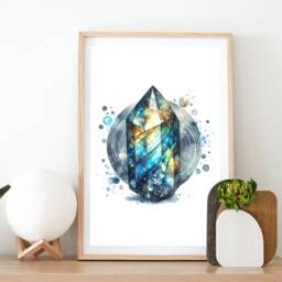 Labradorite Crystal Print - Set Of 3 Posters - Watercolour Gemstone Mineralogy Meaning Paintings Gifts Design Decor Wall Art - thumbnail 2