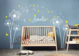 Personalized Dandelion Wall Decal, Butterfly Flower Wall Art For Kids Room - thumbnail 1