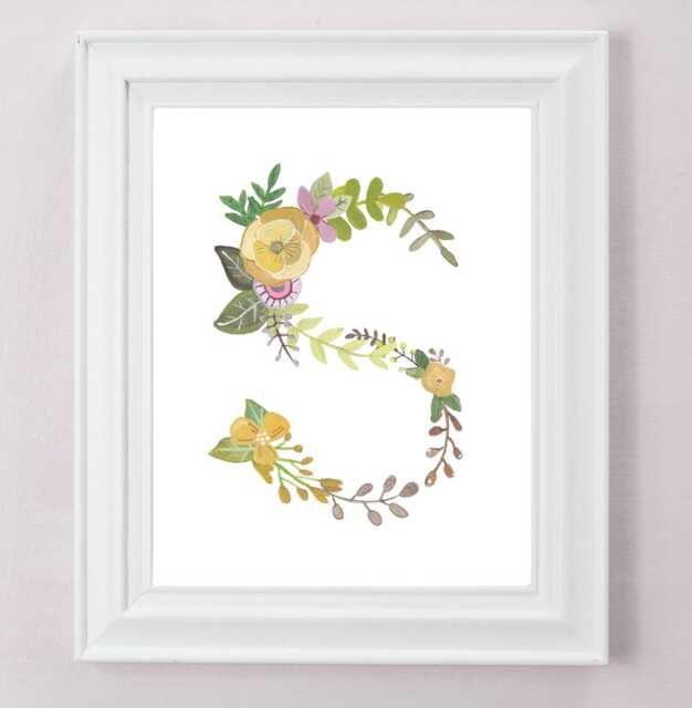 S - Floral Letter Art Print Girls Nursery Decor Decorative Botanical Initial Baby Or Child's Room Wall Newlywed Gift - image 1
