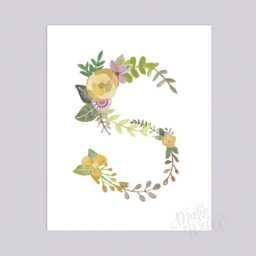 S - Floral Letter Art Print Girls Nursery Decor Decorative Botanical Initial Baby Or Child's Room Wall Newlywed Gift - thumbnail 2