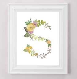 S - Floral Letter Art Print Girls Nursery Decor Decorative Botanical Initial Baby Or Child's Room Wall Newlywed Gift - thumbnail 1