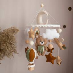 Baby Mobile For Crib, Teddy Bear Nursery Mobile, Blue Baby Decor, Crib Boy, Newborn Gift, Mom Gift - thumbnail 3