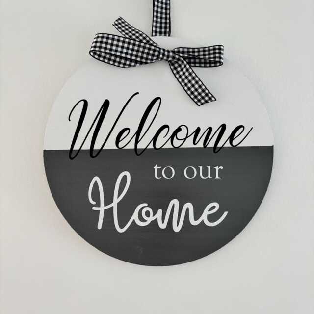Handmade Welcome To Our Home Sign, Round Wooden Wall Decor - image 1