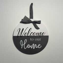 Handmade Welcome To Our Home Sign, Round Wooden Wall Decor - thumbnail 2