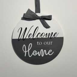 Handmade Welcome To Our Home Sign, Round Wooden Wall Decor - thumbnail 3