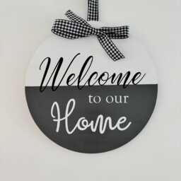 Handmade Welcome To Our Home Sign, Round Wooden Wall Decor - thumbnail 1