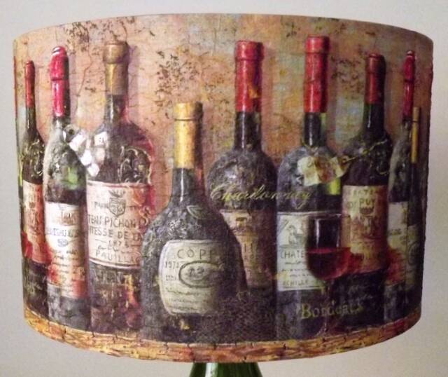 Wine Bottle Lampshade Shabby Chic Vintage Labels, Handmade - image 1