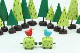 Bird On A Turtle Figure - Art Wood Sculpture Christmas Putz Tiny Forest Scene Handmade Woodland