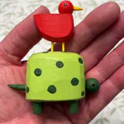 Bird On A Turtle Figure - Art Wood Sculpture Christmas Putz Tiny Forest Scene Handmade Woodland - thumbnail 3