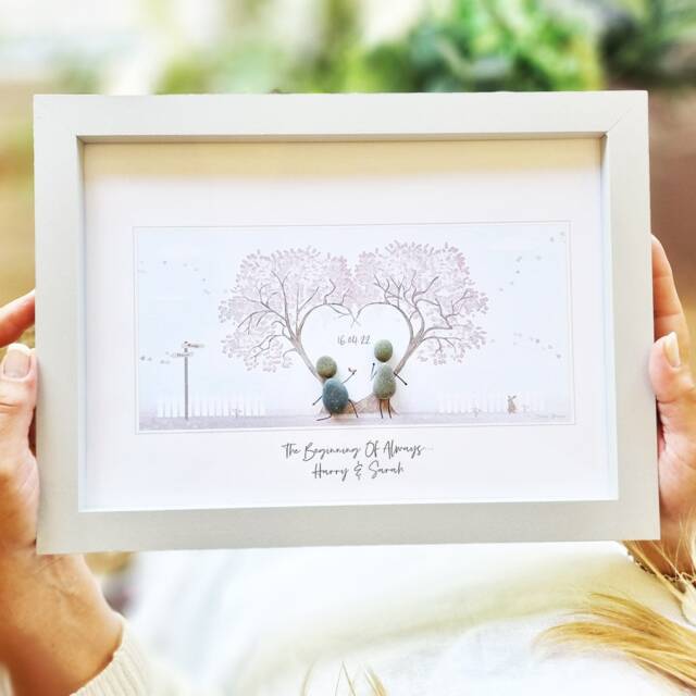 Personalised Engagement Love Tree Him & Her Pebble Picture - Framed Proposal Art Gift Engagement/Proposal - image 1