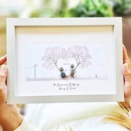 Personalised Engagement Love Tree Him & Her Pebble Picture - Framed Proposal Art Gift Engagement/Proposal - thumbnail 1