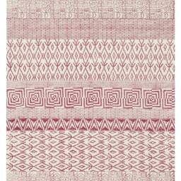 Red Beige Cotton Dhurrie Rug, Hand Block Print Geometric Boho Area Rug - thumbnail 2
