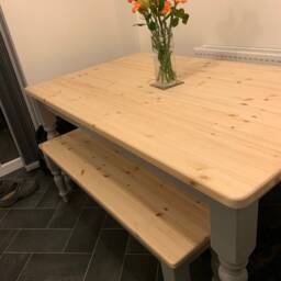 Solid Pine Farmhouse Table & Bench Set, Wooden Kitchen Dining Room Furniture - thumbnail 3