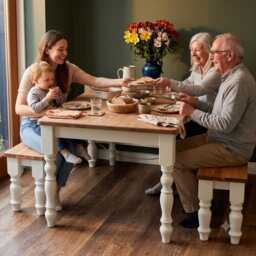 Solid Pine Farmhouse Table & Bench Set, Wooden Kitchen Dining Room Furniture