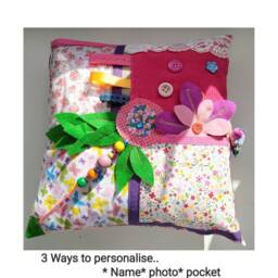 Dementia Fidget Pillow Cushion Pink Flower Alzheimers Toy Dementia Blanket Busy Personalised Picture Gift Mum 80Th - thumbnail 1