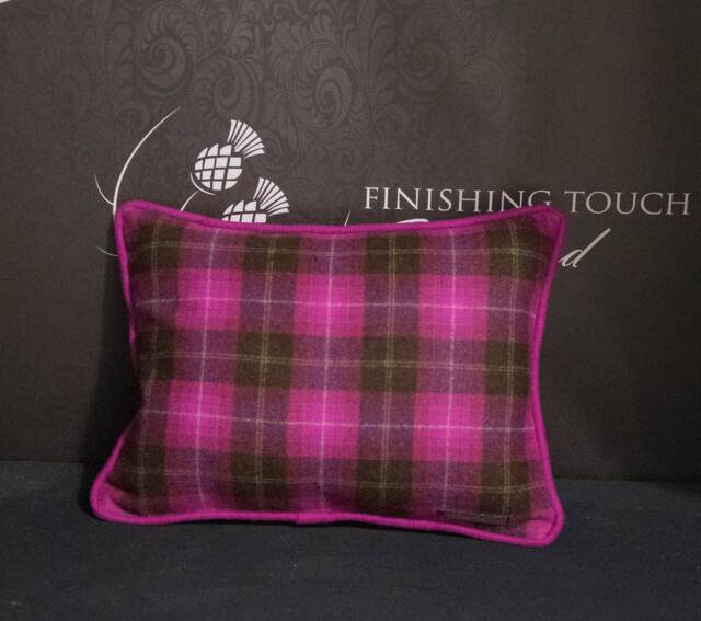 1 Pink & Grey Tartan Checked Lumbar Cushion Cover With Plain Back Piping - image 1