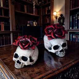 Ivory Skull With Red Roses, Gothic Incense Holder, Dark Academia Decor, Halloween Figurine - thumbnail 4