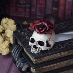 Ivory Skull With Red Roses, Gothic Incense Holder, Dark Academia Decor, Halloween Figurine - thumbnail 2
