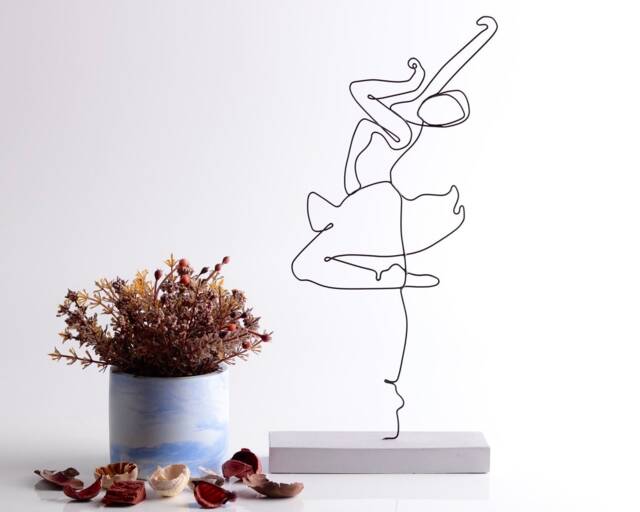 Handmade Wire Ballerina Sculpture Minimalist Metal Art Decor