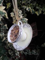Vintage Teacup Bird Feeder Yellow China Garden Ornament