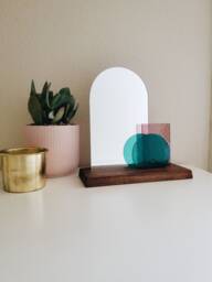 Look At Me - Teal & Pale Purple Glass Modern Vanity Mirror On Wood Base