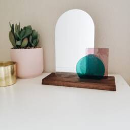 Look At Me - Teal & Pale Purple Glass Modern Vanity Mirror On Wood Base - thumbnail 2