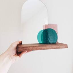 Look At Me - Teal & Pale Purple Glass Modern Vanity Mirror On Wood Base - thumbnail 4