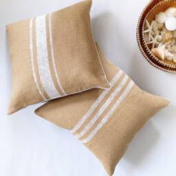 Hand Painted Grain Sack Pillow Cover Farmhouse Burlap, Buffalo Check Back - 20x20 - thumbnail 1