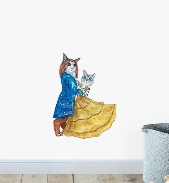 Miss Tabby & Mr Forest Wall Sticker Decal - Dogs & Pets Stickers, Art, Decals, Kids Animals Decals