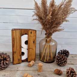 Handcrafted Rustic Reclaimed Wooden Toilet Roll Holder/Freestanding Stand Bathroom Decor Accessory Tidy - thumbnail 2