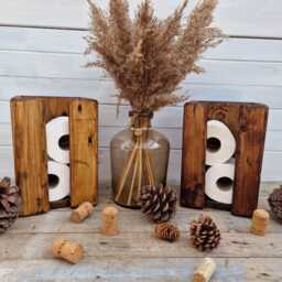Handcrafted Rustic Reclaimed Wooden Toilet Roll Holder/Freestanding Stand Bathroom Decor Accessory Tidy