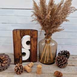 Handcrafted Rustic Reclaimed Wooden Toilet Roll Holder/Freestanding Stand Bathroom Decor Accessory Tidy - thumbnail 3