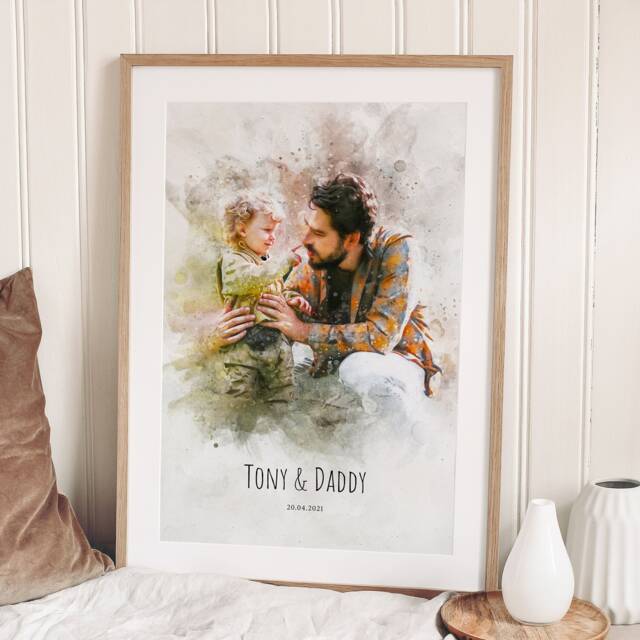 Fathers Day Gifts, Custom Portrait, Family Portrait From Photo, Personalised Painting, First Father's Day Gift, Gift For Dad - image 1