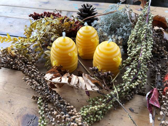 Michigan Beeswax Skep Beehive Mini Candles - Set Of 3 - image 1