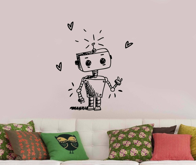 Cute Robot Wall Decal Cartoon Android Vinyl Sticker Machine Robotic Sketch Art Decorations For Home Kids Boys Room Droid Modern Decor Rt1 - image 1