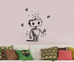 Cute Robot Wall Decal Cartoon Android Vinyl Sticker Machine Robotic Sketch Art Decorations For Home Kids Boys Room Droid Modern Decor Rt1 - thumbnail 1