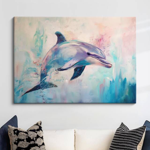 Dolphin Abstract Oil Painting Framed Print & Canvas Large Sizes Wall Art Poster Animal Home Decor Interior Gift Idea - image 1